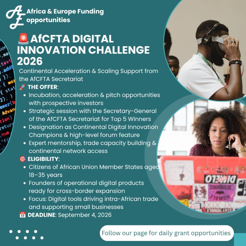 AfCFTA Digital Innovation Challenge 2026 - Continental Acceleration and Scaling Support from the AfCFTA Secretariat, Deadline September 4, 2026