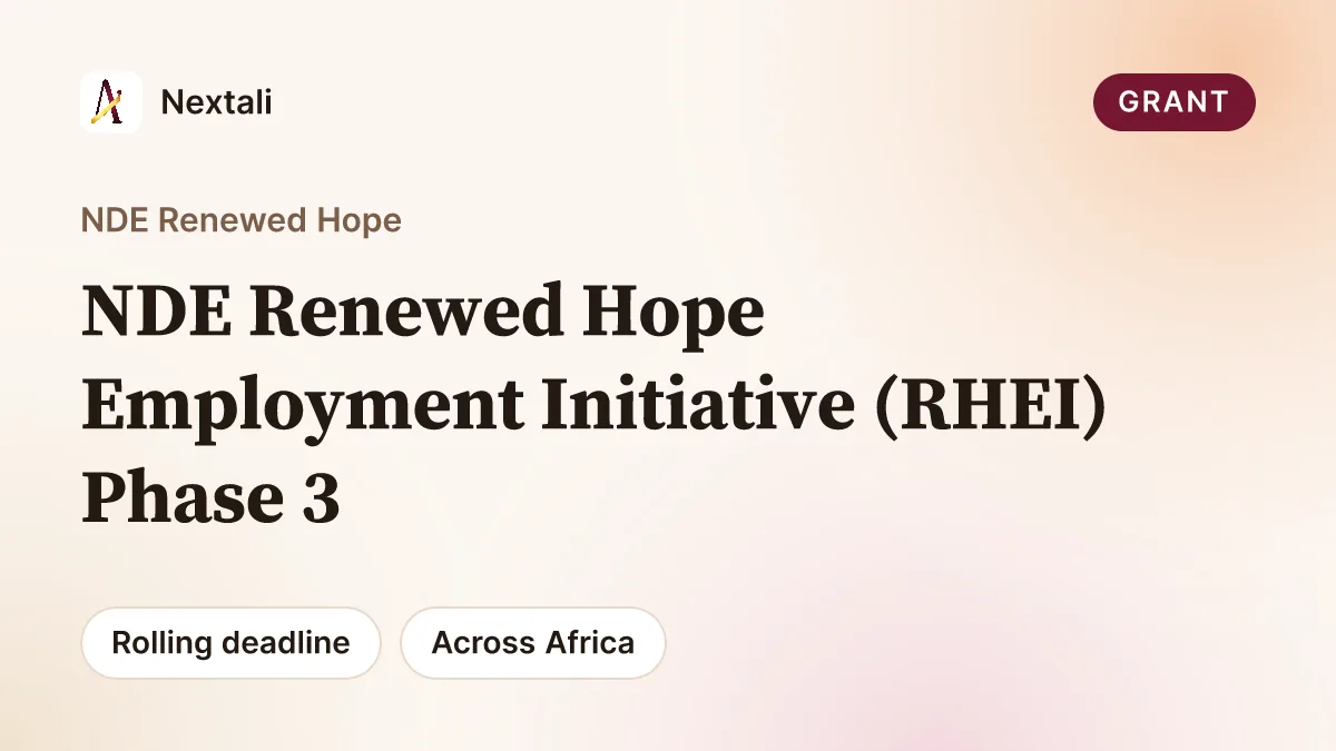 Call for Applications: NDE Renewed Hope Employment Initiative (RHEI) Phase 3 to Train Over 21,000 Nigerians