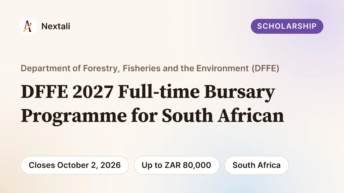 DFFE banner inviting full-time students to apply for bursaries to be awarded in the 2027 academic year