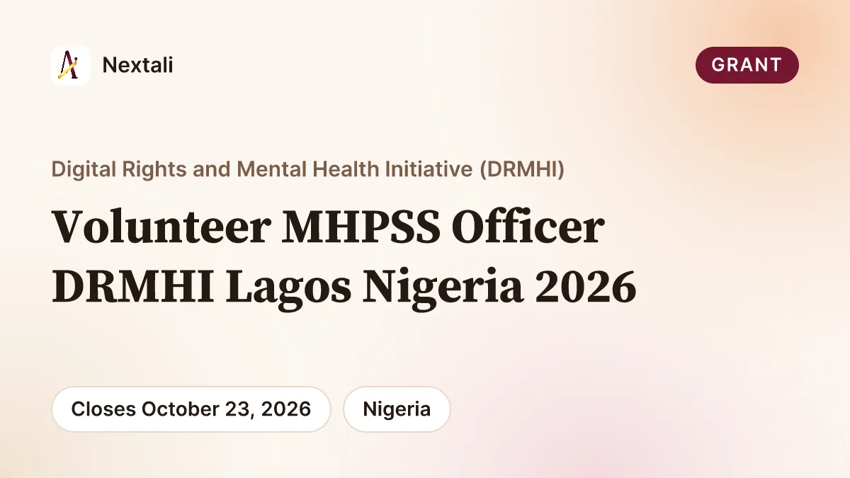 Volunteer MHPSS Officer, Digital Rights and Mental Health Initiative, Lagos State opportunity
