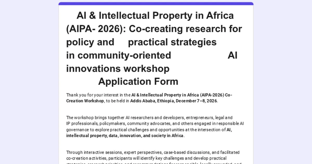 AI and Intellectual Property in Africa AIPA 2026 workshop announcement graphic