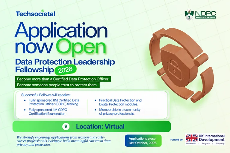 Data Protection Leadership Fellowship 2026 announcement visual by TechSocietal