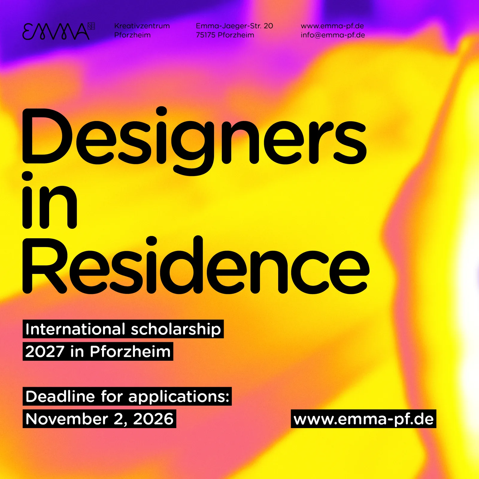 Designers in Residence 2027 official key visual, EMMA Kreativzentrum Pforzheim
