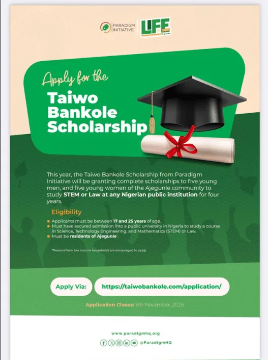 Taiwo Bankole Scholarship 2026 call for applications