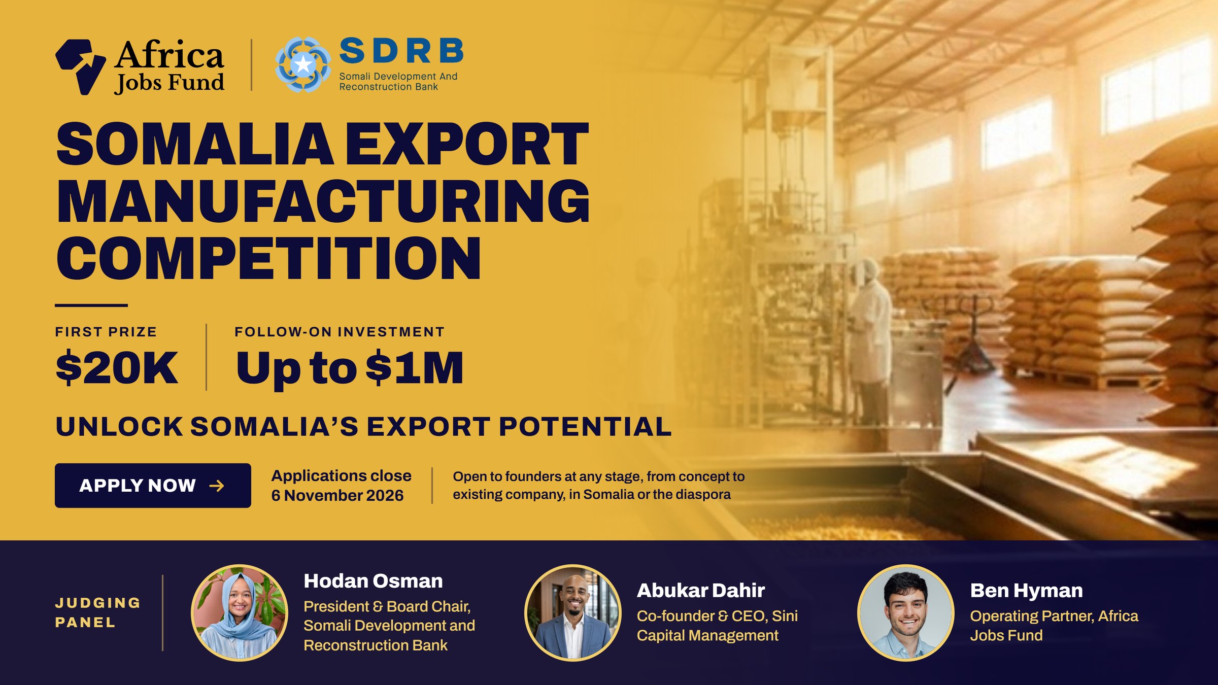 AJF and SDRB Somalia Business Plan Competition, $20,000 for the winner with a pathway to $1,000,000 opportunity